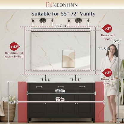 Keonjinn 55x36 Inch Gold Bathroom Mirror for Over Sink, Vanity Mirror