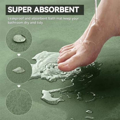 MontVoo -Bath Mat Rug-Rubber Backing Non Slip Quick Dry Absorbent Thin Bathroom Rugs Fit Under Door-Faux Suede Surface Bathroom Floor Mats-Shower Rug for in Front of Bathtub Shower Sage Green 16"x24"