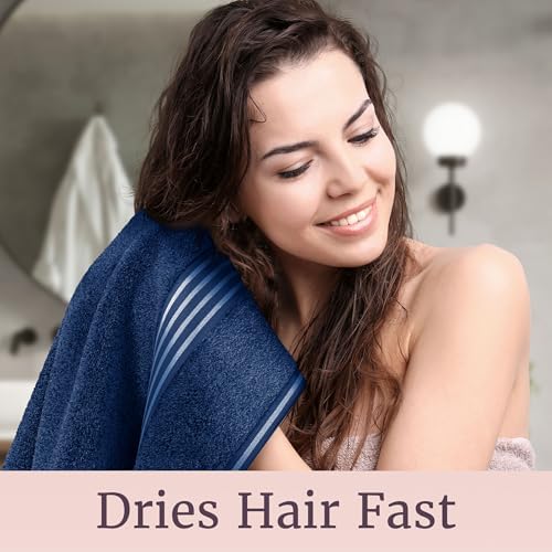 Lavish Home Bathroom Towels Set, Bathroom Essentials, Navy, Set of 8