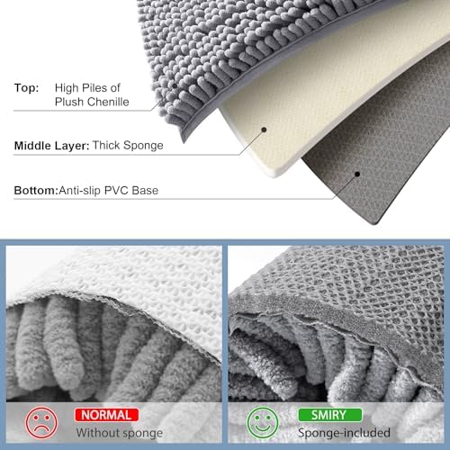 Smiry Chenille Bathroom Rugs Sets 2 Piece (30x20+ U Shape 24x20, Grey)