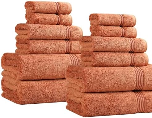 SUPERIOR Egyptian Cotton 12-Piece Towel Set, Assorted Towels for Home Bathroom, Master Bath, Decor Essentials, Includes 4 Bath, 4 Hand, 4 Face Towels/Washcloths, Quick Dry, Absorbent, Caramel Brown
