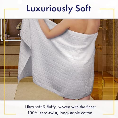 Alusa Home Ultra Soft & Stylish 700 GSM Luxury Bath Towels - 100% Zero-Twist, Long-Staple Cotton - Remarkably Absorbent & Quick Drying - 6 Piece Towel Set (White)