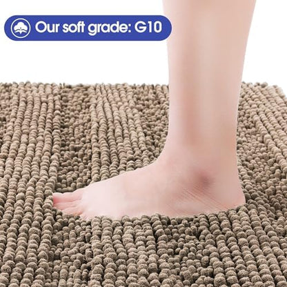 ACCUMTEK Terraloom Striped Dark Beige Bathroom Rug Mat 36"x24" Ultra Soft, Non Slip Chenille Bath Rugs, Absorbent Plush Shaggy Bath Mats for Bathroom, Bedroom, Shower, Tub,Taupe