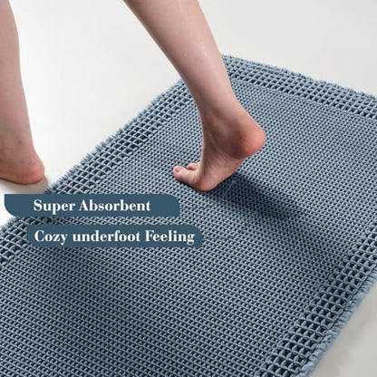 RESARE Waffle Bath Mat for Bathroom, Non Slip Bathroom Rugs 17"x24" Blue