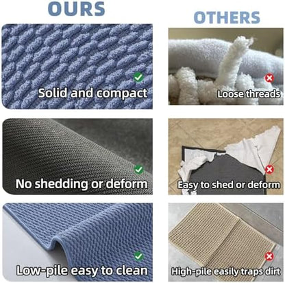 TYUU Bathroom Rugs Non Slip Washable, Super Absorbent Thin Bath Mat Small Quick Dry Low Pile Bathroom Rug, Denim Blue 16"x24"