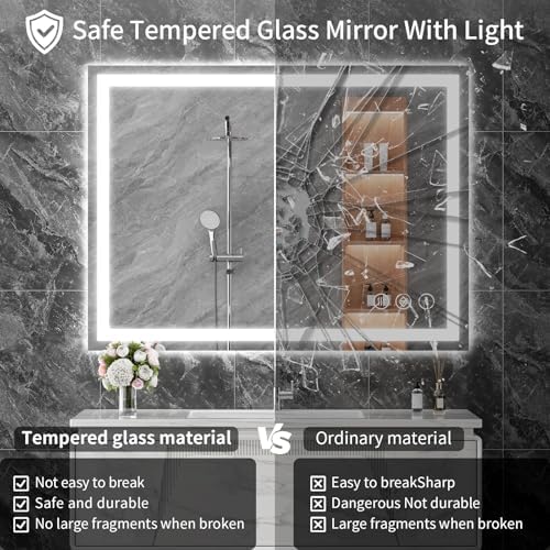 Koonmi 36x36 LED Bathroom Mirror, Shatterproof Mirror with Light