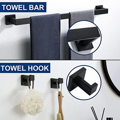 10 Pieces Bathroom Hardware Accessories Set Black, 24Inch Bathroom Towel Rack Set SUS304 Stainless Steel, Square Bath Towel bar Set Heavy Duty, Wall Mounted