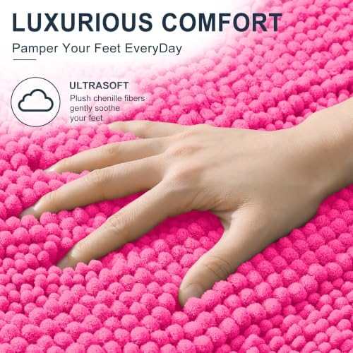 Smiry Thick Small Chenille Bathroom Rugs 24x16, Soft Bath Mat, Hot Pink
