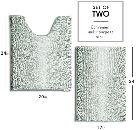 Hearth & Harbor Bathroom Rugs, Chenille Bath Mat - Machine Washable Bath Mats for Bathroom Non-Slip Backing Rubber, Quick Dry Bathroom Mat, 17 x 24 + 20 x 24 - Ombre Green