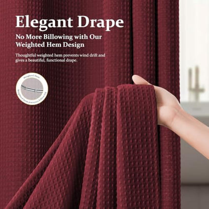 Dynamene Extra Long Waffle Shower Curtain 256 GSM Fabric 72"x84" Burgundy