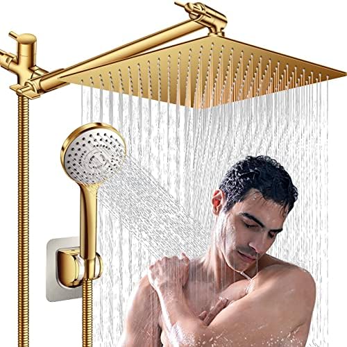 Shower Head,12'' Rain Shower Head with 11'' Extension Arm,Brushed Gold