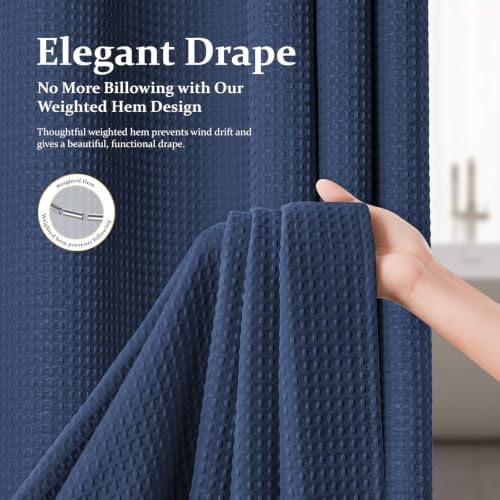 Dynamene Long Waffle Shower Curtain 256 GSM Heavy Fabric 72x80 Navy Blue