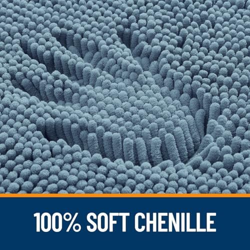 OLANLY Chenille Bathroom Rugs Mats Sets 2 Piece, 59"x20"+30"x20", Airy Blue