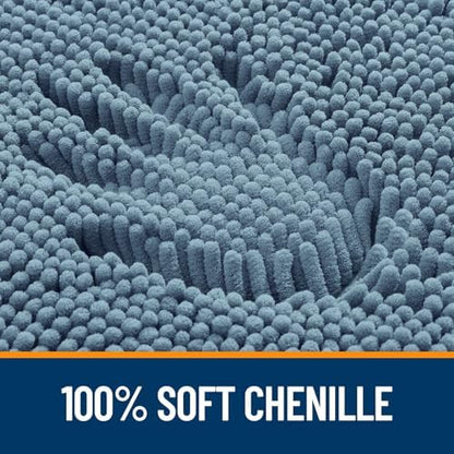 OLANLY Chenille Bathroom Rugs Mats Sets 2 Piece, 36"x24"+24"x20", Airy Blue