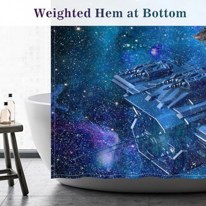 Aimego Long Funny Shower Curtain - Cute Cool Cat on Fantasy Outer Space Galaxy Universe UFO Fun Fabric Cloth Shower Curtain Set with 12 Hooks for Bathroom Decor Accessories Bathtub Curtain, 72"x78"