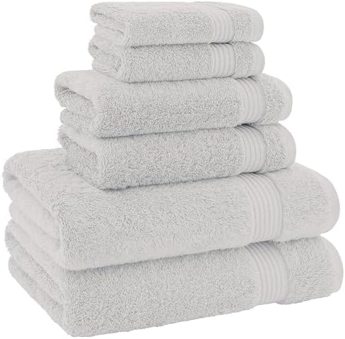 American Veteran Towel, 100% Cotton Turkish 6 Piece Towel Set, Luxury Towels Set of 6 for Bathroom Essentials, 2 Bath Towels 2 Hand Towels 2 Washcloths, Silver Grey