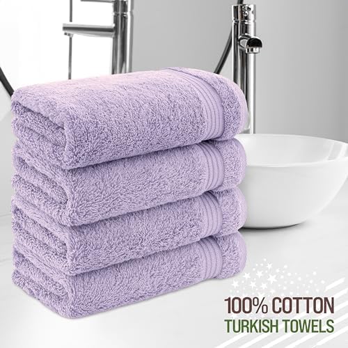 American Veteran Towel, Hand Towels for Bathroom Set of 4, 100% Cotton Turkish Hand Towel Sets, Soft Hand Face Towels, Lilac Hand Towels