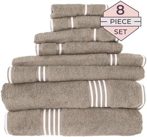 Lavish Home Bathroom Towels Set, Bathroom Essentials, Taupe, Set of 8
