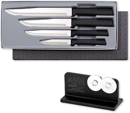 Rada Cutlery Wedding Register Gift Set (G204), 4-Piece Knife Set with Quick Edge Sharpener (R119), Black Handle