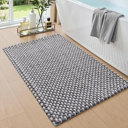 DEXI Chenille Bath Mat 32x20, Soft Absorbent Bathroom Rugs, Grey and White