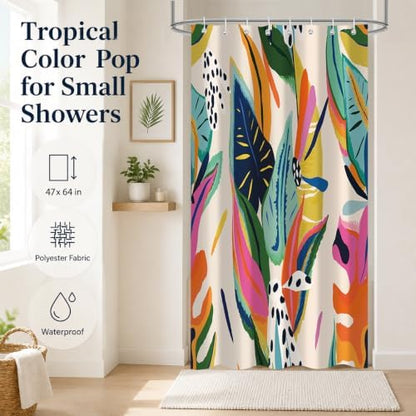 Colorful Abstract Shower Curtain, Floral Boho Modern Asthetic Plant Bathroom Curtain, Waterproof Polyester Fabric Shower Curtain Set with Hooks 47x64 Inch