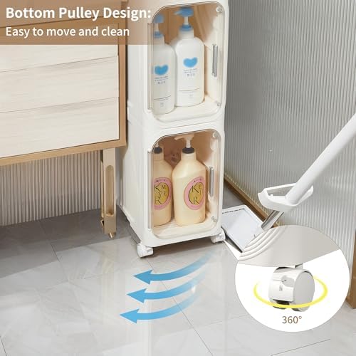 2-Tier Narrow Storage Cabinet Slim Bathroom Skinny Organizer with Wheels