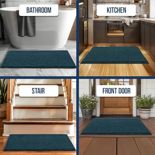Muddy Mat Chenille Bathroom Rugs Quick Dry Microfiber Mats Non Slip Washable, Extra Thick, Soft and Highly Absorbent Bath Mats for Bathroom, Kitchen, and Shower Floor - Atlantic Blue Runner 59"X24"
