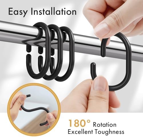 Amazer Black Shower Curtain Hooks Rings, 24 Pcs Plastic Shower Curtain Rings, Plastic Shower Curtain Hooks for Bathroom Shower Rod, Black Shower Hooks Rings Loops for Shower Curtain