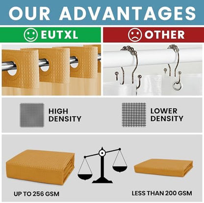 EUTXL Heavyweight Waffle No Hook Shower Curtain with Liner, 71x74, Gold