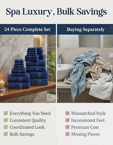 LANE LINEN Bathroom Towel Set 24 Piece Soft Absorbent Quick Dry - Navy