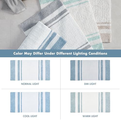 Madison Park Spa Cotton Bath Rug Non-Slip Absorbent Striped, 27 x 45, Blue