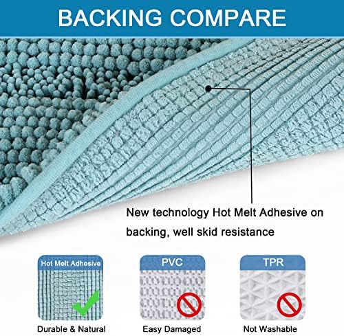 H.VERSAILTEX Bathroom Rugs Bath Rug Set 2 Piece Bathroom Contour Rug Toilet Mat Sets Non Slip Contour Bath Rug Ultra Thick Water Absorbent Striped Bath Mats(47" x 17" Plus 20" x 20" U, Aqua Haze)