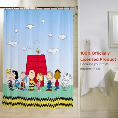 Peanuts 13-Piece Shower Curtain Set, 72 x 72 Inch Fabric Curtain with Hooks, Bathroom Decor, Machine Washable, (100% Officially Licensed Product) by Franco Collectibles