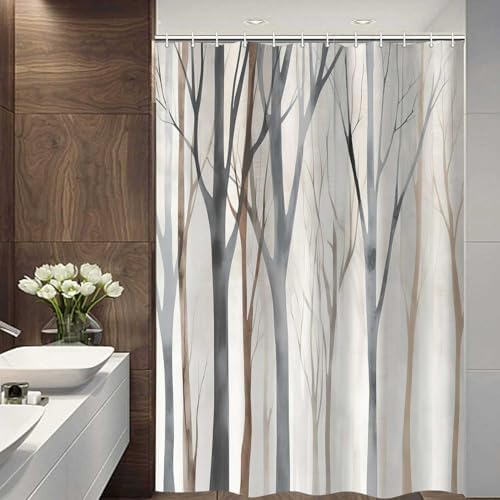 Birch Forest Abstract Shower Curtain Farmhouse Bathroom Decor 72X84 Inch