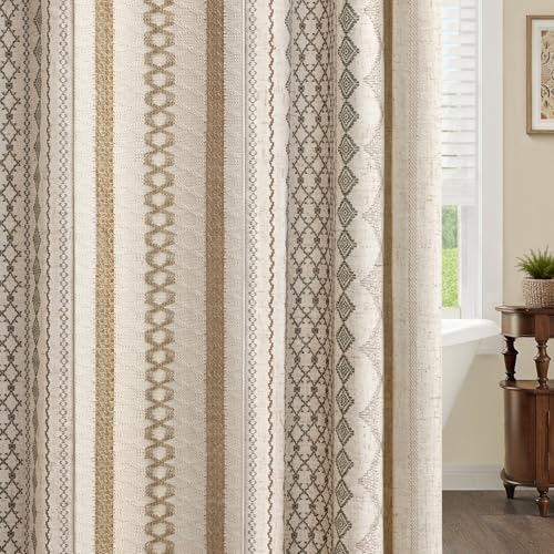 Natural Linen Boho Shower Curtain,72" W x 72" L