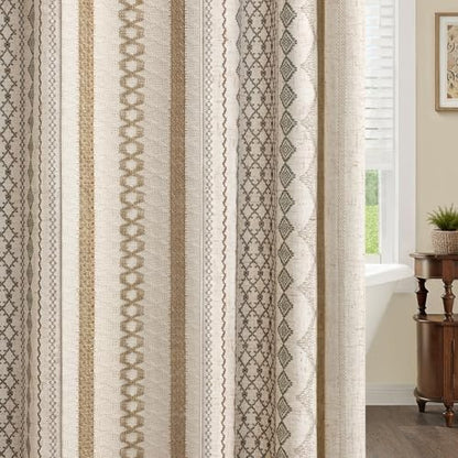 Natural Linen Boho Shower Curtain,72" W x 72" L