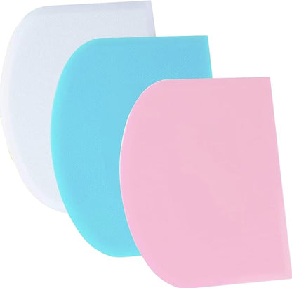 SURDOCA Dough Scraper Bench Scraper - 3P 13x7.9" Plastic Flexible Bowl Scraper, Sharp Edge & Angles Cake Scraper. Non-Slip Bakeware Decorating Tools Sculpting & Modeling Tools - Blue+White+Pink