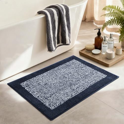Bathroom Rugs 30x20 Non Slip Washable, Soft Absorbent Bath Mat Dark Blue