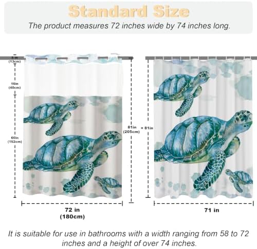 Beach Nautical Sea Turtle Theme No Hook Waffle Weave Shower Curtain with Snap in Liner Nautical Beach Bathroom Blue Ocean Decor Set 72 W x 81 H Inch Teal