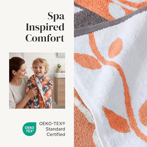 Modern Threads 6 Piece Bath Towel Set – Bathroom Set with 2 Bath Towels, 2 Hand Towels, and 2 Wash Cloths – 100% Cotton, Super Absorbent & Extra Soft – Reversible Natural Vine (Rust Orange)