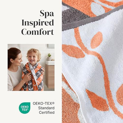 Modern Threads 6 Piece Bath Towel Set – Bathroom Set with 2 Bath Towels, 2 Hand Towels, and 2 Wash Cloths – 100% Cotton, Super Absorbent & Extra Soft – Reversible Natural Vine (Rust Orange)