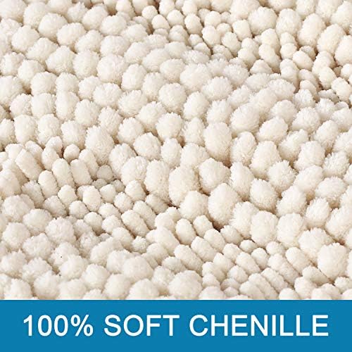 H.VERSAILTEX Bath Rugs for Bathroom Non Slip Bath Mats Extra Thick Chenille Striped Bath Rug Runners 47" x 17" Absorbent Fluffy Soft Shaggy Mats Dry Fast Plush Area Carpet for Bath Room - Ivory