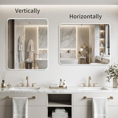 Bathroom Mirror for Wall, 30"x36" Black Bathroom Mirror for Over Sink, Shatterproof Tempered Glass Vanity Mirror with Anti-Rust Aluminum Alloy Frame, Hang Horizontally or Vertically, White