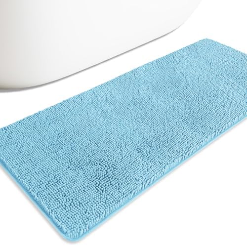 Bathroom Runner Rug 24 x 60 Inch – Extra Large Long Bath Mat | Absorbent and Washable Thick Chenille Bath Rug Non-Slip Runner Rug for Bathroom, Shower, Sink(Sky Blue)