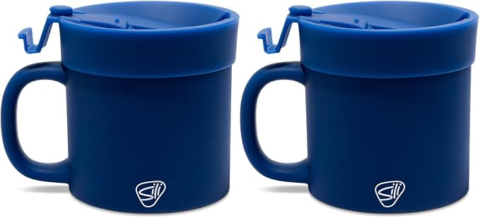Silipint 16oz Silicone Coffee Mug Tumbler with Flip Lid – Unbreakable Dishwasher Safe Microwave Oven & Freezer Compatible – Non-Toxic Reusable Cup, Coffee Tea, Cold Drinks, Classic Blue - Pack of 2