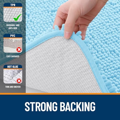 OLANLY Chenille Bathroom Rugs Mats Sets 2 Piece, 47"x20"+24"x20", Sky Blue