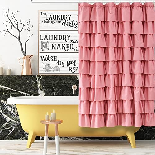 Pink Ruffle Shower Curtain for Bathroom, 72x72 inch, Ruffled Layered Fabric