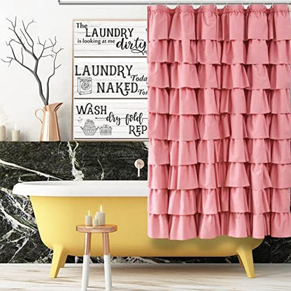 Pink Ruffle Shower Curtain for Bathroom, 72x72 inch, Ruffled Layered Fabric