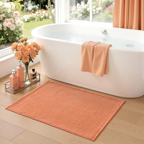 DEXI Chenille Bath Mat 24x16, Soft Absorbent Bathroom Rugs, Orange