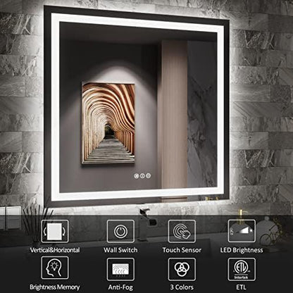 Amorho LED Bathroom Mirror, 38"X38" with Front Light and Backlit